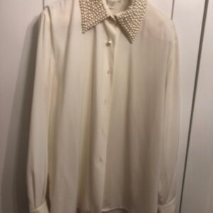 NWOT Vintage Designer Pearl Collar Formal Large Blouse
